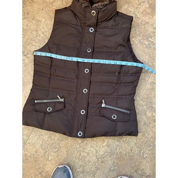 Eddie Bauer Goose Down detachable faux fur collar Puffer vest, brown, women's L - Picture 7 of 10